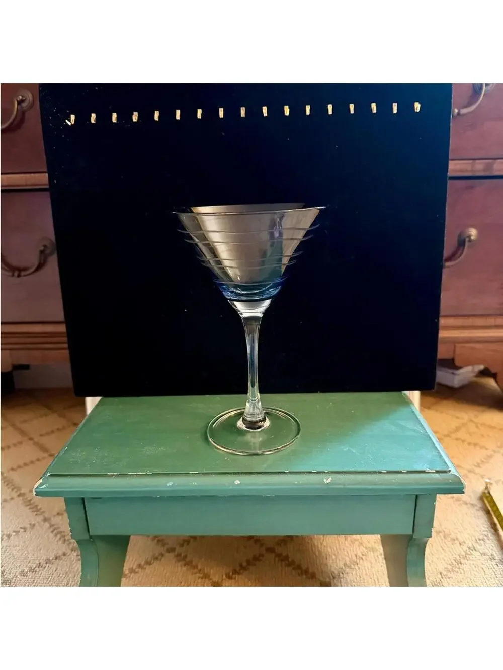 Colored and Etched Martini Glasses Vintage set of 3
